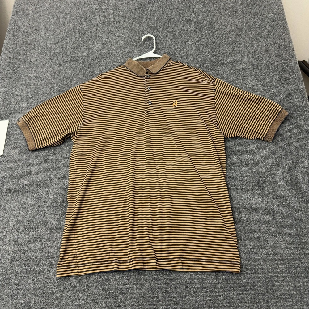 Como Sport Polo Shirt Mens L Brown Striped Short Sleeve Made in Italy Golf